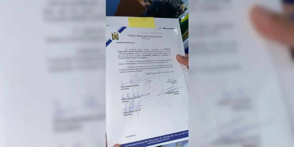 Documento que confirma os nomes que integram a CPI