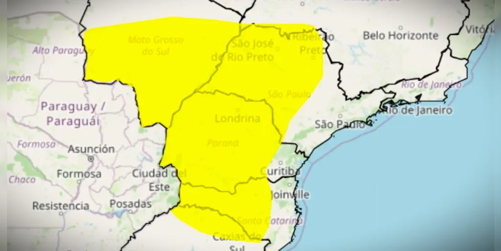 Mapa mostra todas as regiões que estão em alerta