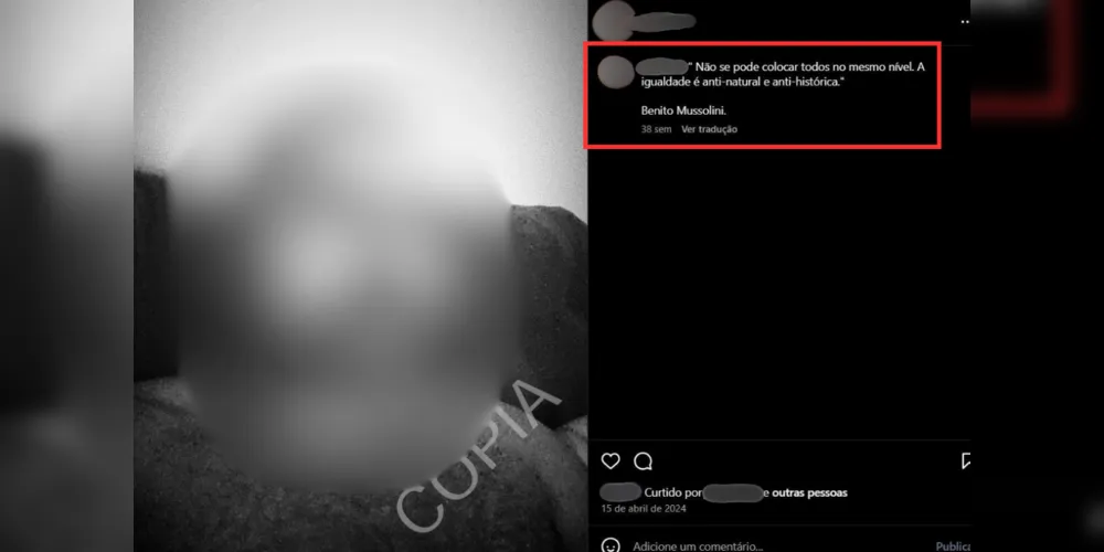 Postagem foi feita em abril de 2024