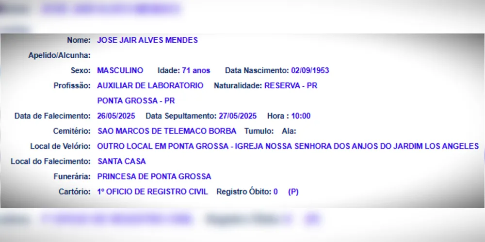 Veja as informações sobre velório e sepultamento