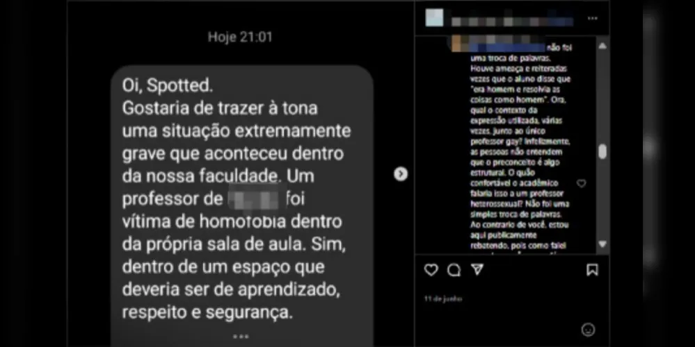 Professor se manifestou em uma página das redes sociais