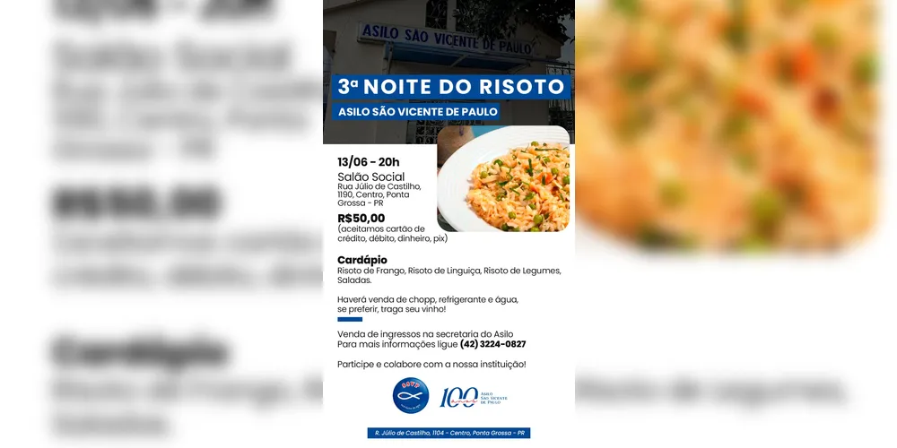 Imagem ilustrativa da imagem Asilo São Vicente de Paulo realiza 3ª Noite do Risoto neste mês