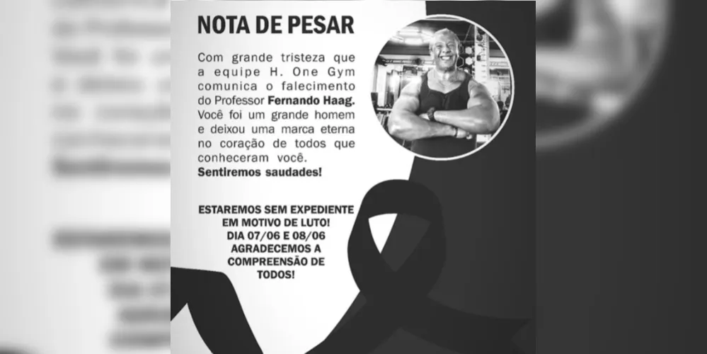 Imagem ilustrativa da imagem Morte de 'personal trainer' de Ponta Grossa gera grande comoção