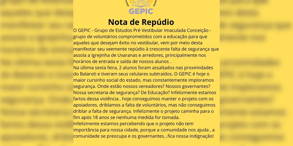 Confira a nota divulgada.