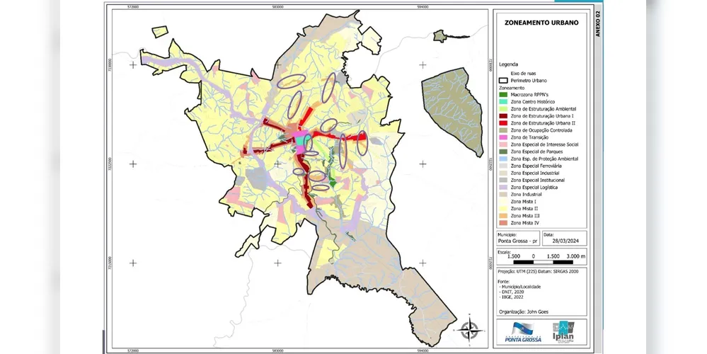 Mapa do zoneamento urbano de Ponta Grossa