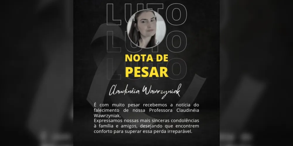 Imagem ilustrativa da imagem Jovem professora falece após luta contra tumor cerebral em União da Vitória