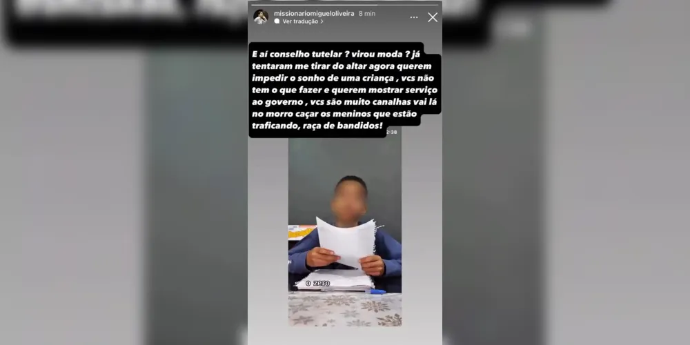 Postagem de MIguel nas redes sociais