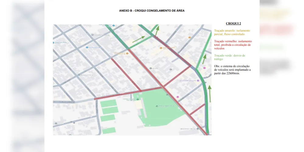 Mapa divulgado pela polícia de como ficará o trafego durante o jogo