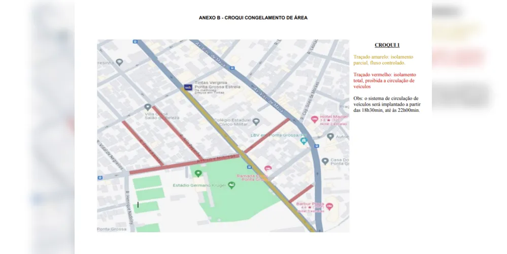 Mapa divulgado pela polícia de como ficará o trafego durante o jogo
