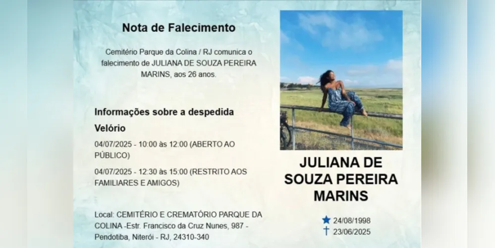 Imagem ilustrativa da imagem Velório de Juliana Marins será aberto ao público nesta sexta-feira