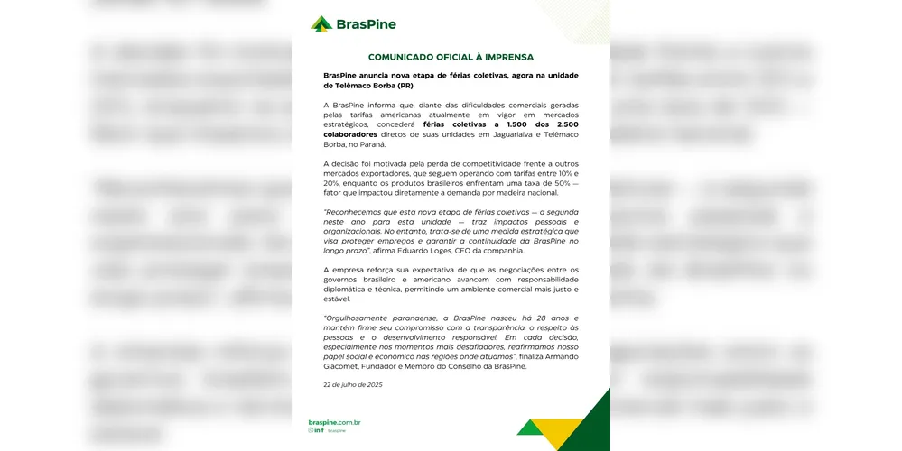 Comunicado divulgado nesta terça-feira (22)