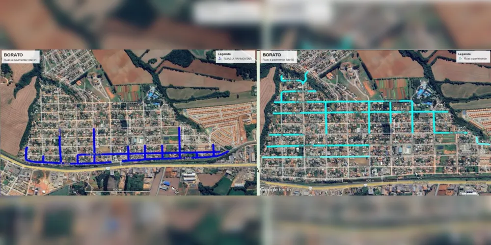 Mapa com as vias que devem ser pavimentadas