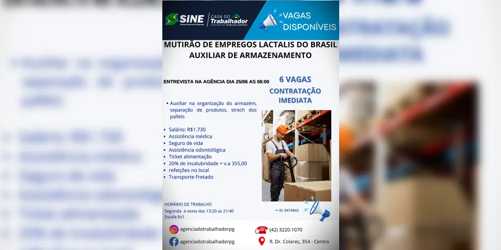 Confira mais informações das vagas de emprego