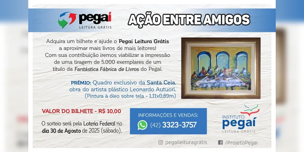 Imagem ilustrativa da imagem 'Pegaí' sorteia quadro para viabilizar impressão de tiragem de livros