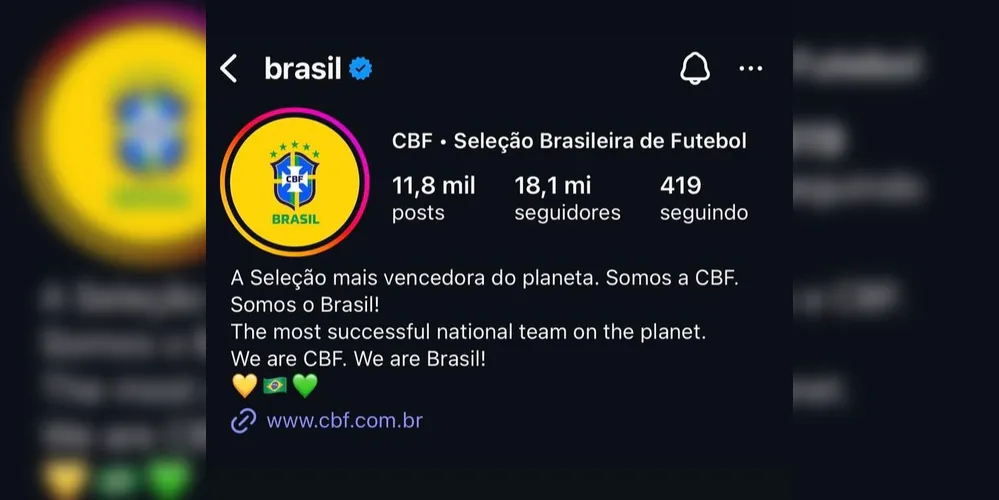 De '@cbf_futebol' passou a ser '@brasil'