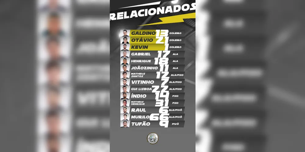 Confira a lista de relacionados do Contorno mara a partida contra a Adema Matelândia