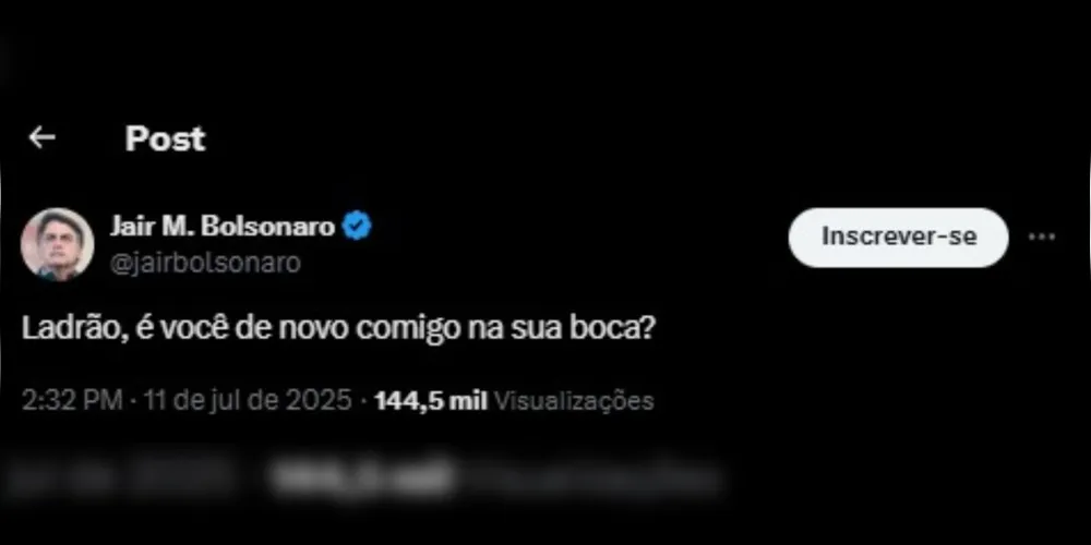Captura de tela do post de Bolsonaro