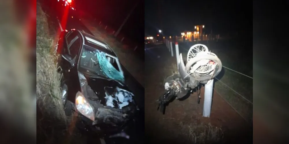 O impacto lançou a motociclista para fora da pista