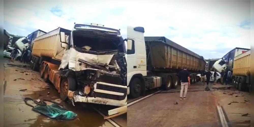Cinco carretas e dois carros se envolveram no acidente
