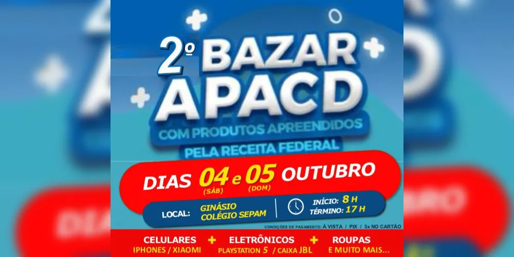 Imagem ilustrativa da imagem Bazar da APACD ofertará mercadorias apreendidas pela Receita Federal em PG