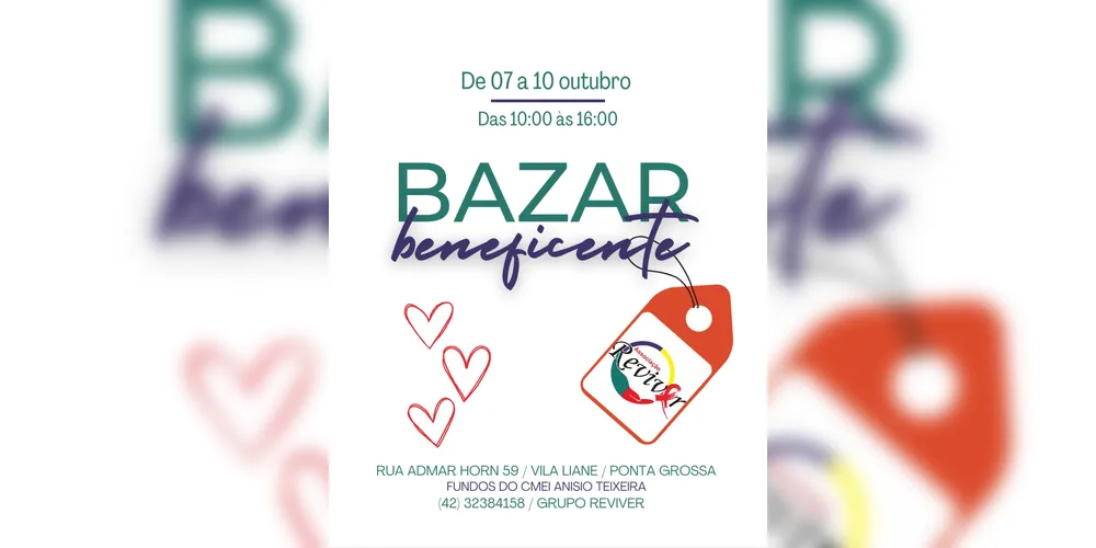 Imagem ilustrativa da imagem Grupo Reviver realiza bazar beneficente nesta semana em PG
