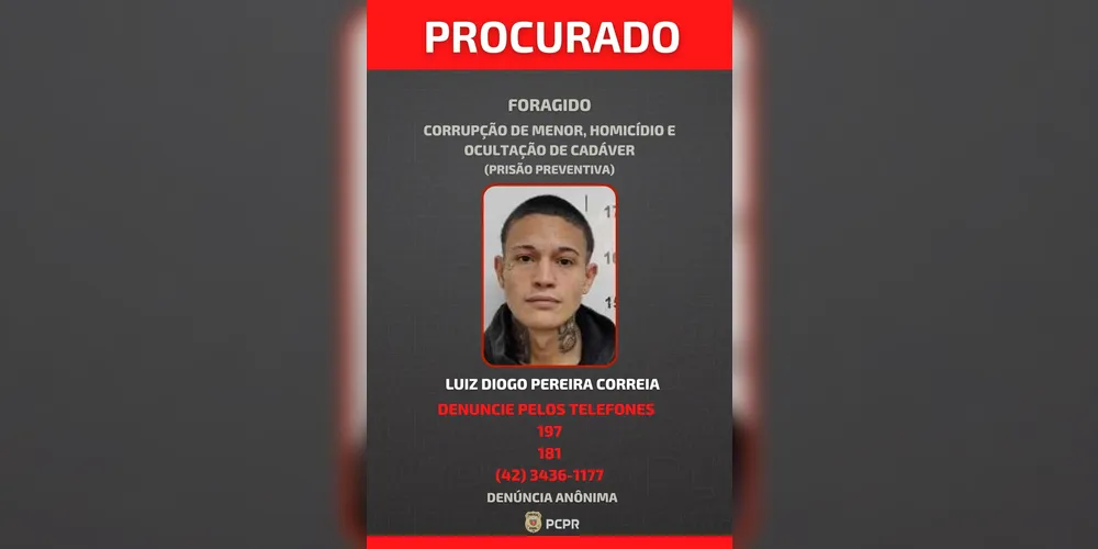 Imagem ilustrativa da imagem PCPR divulga foto de foragido por homicídio e ocultação de cadáver em Imbituva