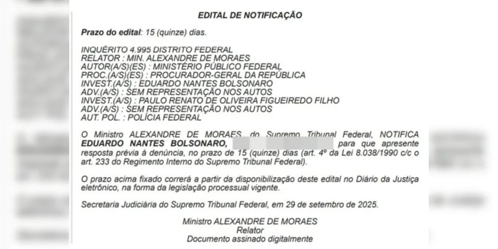 Notificação por edital foi publicada nesta terça-feira (30)