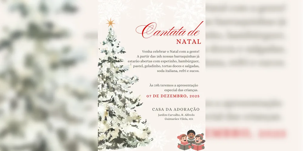 A Cantata de Natal acontece neste domingo (7), na Casa da Adoração