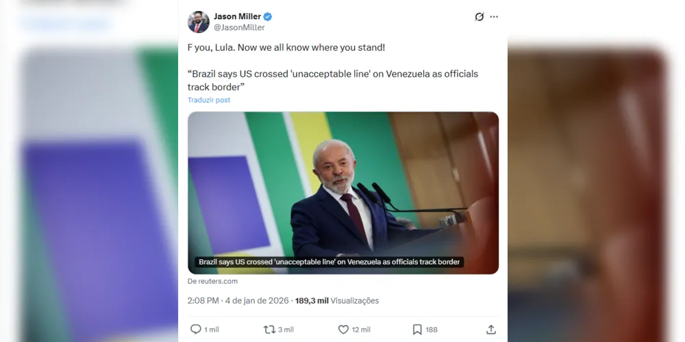 Captura de tela de sua publicação no X