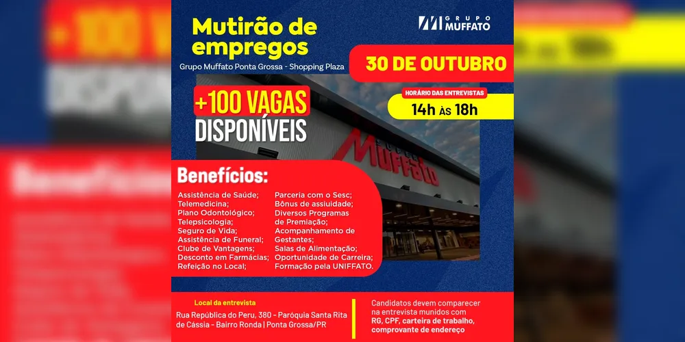 Imagem ilustrativa da imagem Grupo Muffato oferta vagas de emprego para o Plaza Campos Gerais