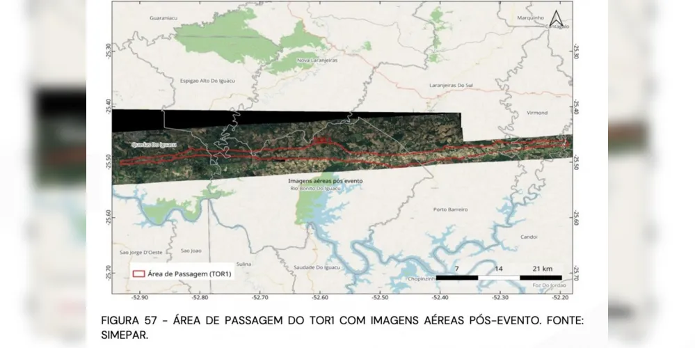Áreas onde o tornado passou na região