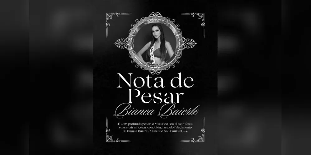 Miss Eco Brasil lamenta a morte de Bianca