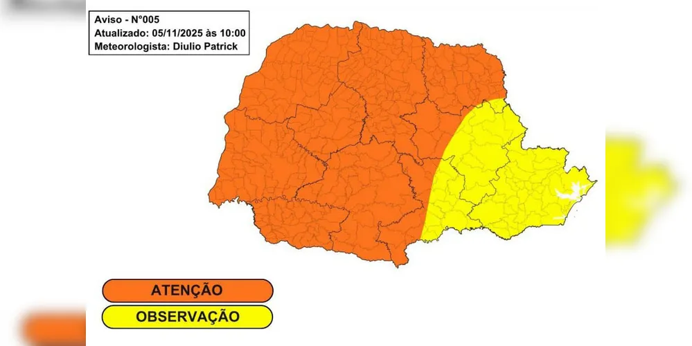 Áreas de atenção e observação estudadas pelo Simepar
