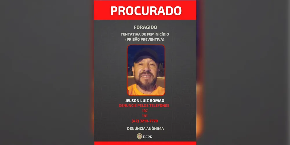 Imagem ilustrativa da imagem Foragido por tentativa de feminicídio é procurado pela Polícia