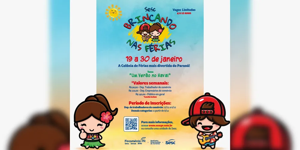 Imagem ilustrativa da imagem Sesc tem inscrições abertas para Colônia de Férias em Ponta Grossa
