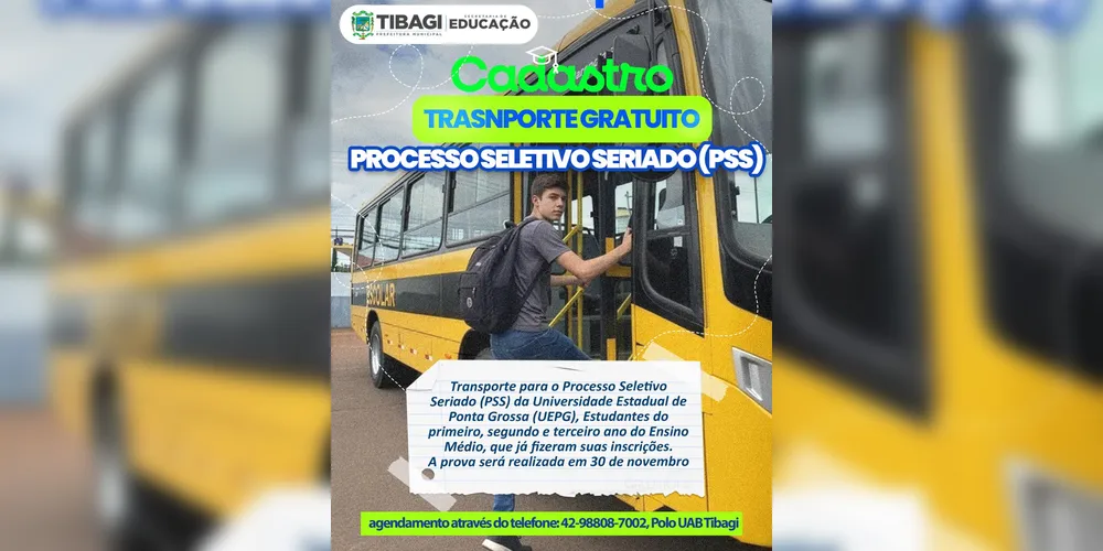 Imagem ilustrativa da imagem Prefeitura de Tibagi oferece transporte gratuito para estudantes que farão o PSS da UEPG