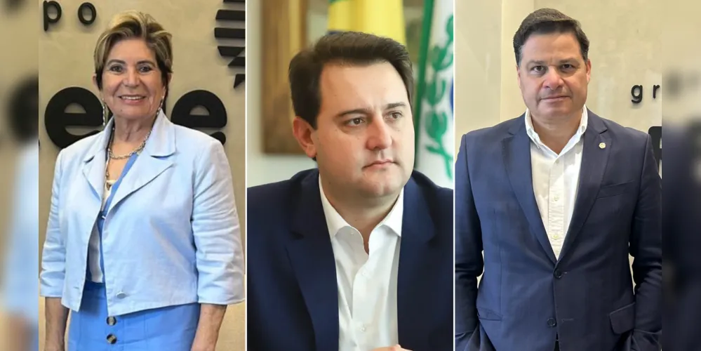 A prefeita de Ponta Grossa, Elizabeth Schmidt, o governador do Paraná, Ratinho Junior, e o secretário de Infraestrutura e Logística do Paraná, Sandro Alex