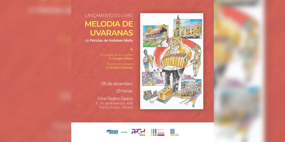 O convite oficial para o lançamento do livro de Péricles de Holleben Mello, "Melodia de Uvaranas"