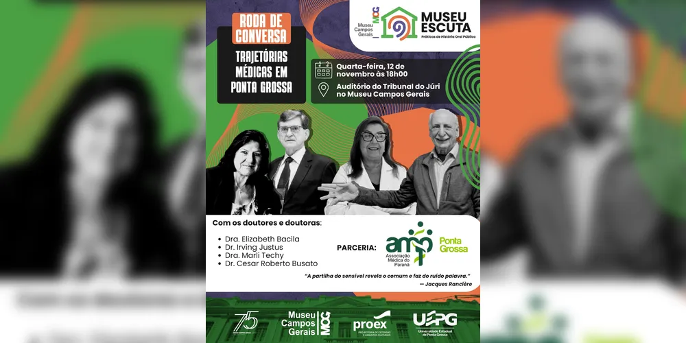 Convite do evento "Trajetórias Médicas em Ponta Grossa"