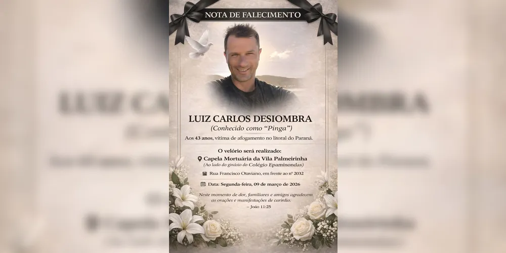 Nota de falecimento de Luiz Carlos