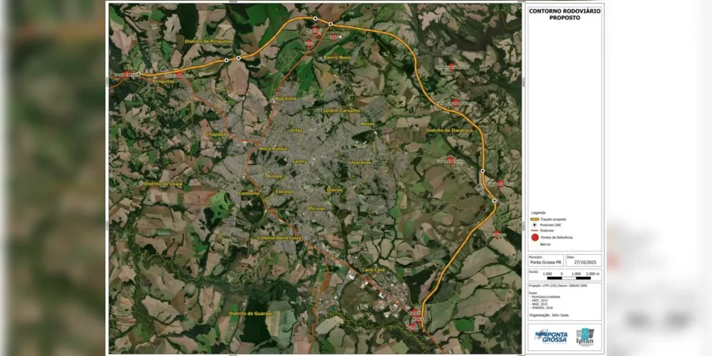 A proposta do CDEPG para o traçado do novo contorno rodoviário.