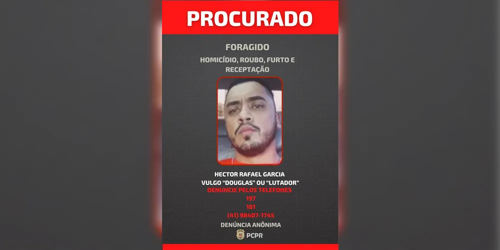 Imagem ilustrativa da imagem Polícia divulga foto de foragido investigado por crimes em Ponta Grossa e ameaça no Litoral
