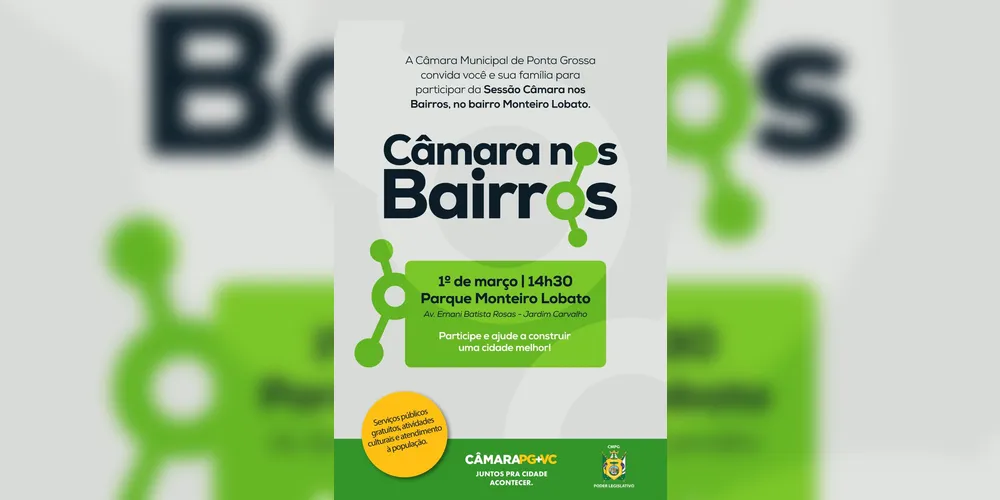 A primeira sessão da Câmara nos Bairros acontece no Parque Monteiro Lobato, no dia 1º de março.