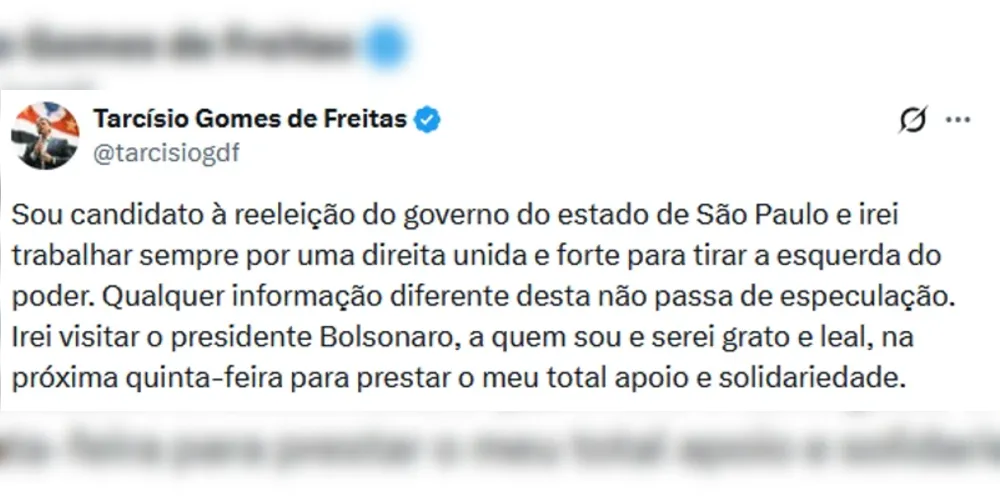 Tarcísio confirma campanha por SP e desmente candidatura ao Planalto