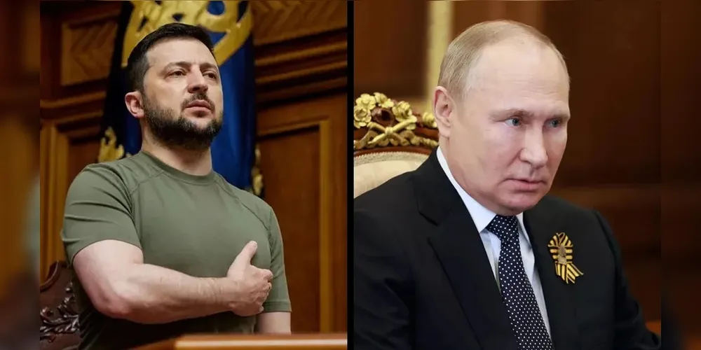 Volodymyr Zelensky, presidente da Ucrânia e Vladimir Putin, presidente da Rússia