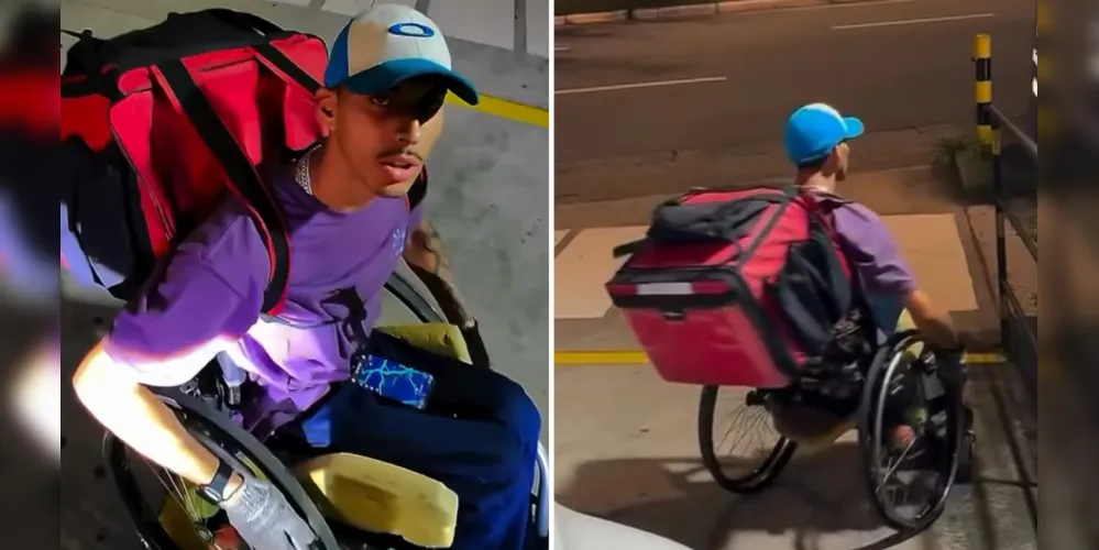Igor Henrique utiliza sua cadeira de rodas para trabalhar como entregador de aplicativo