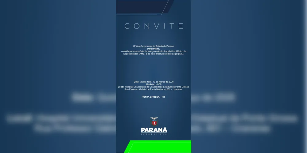 O convite divulgado pelo Governo do Estado do Paraná