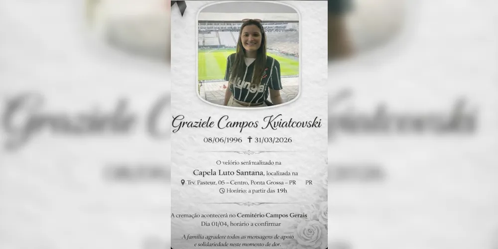 Imagem ilustrativa da imagem Engenheira civil de 29 anos morre após luta contra o câncer em Ponta Grossa