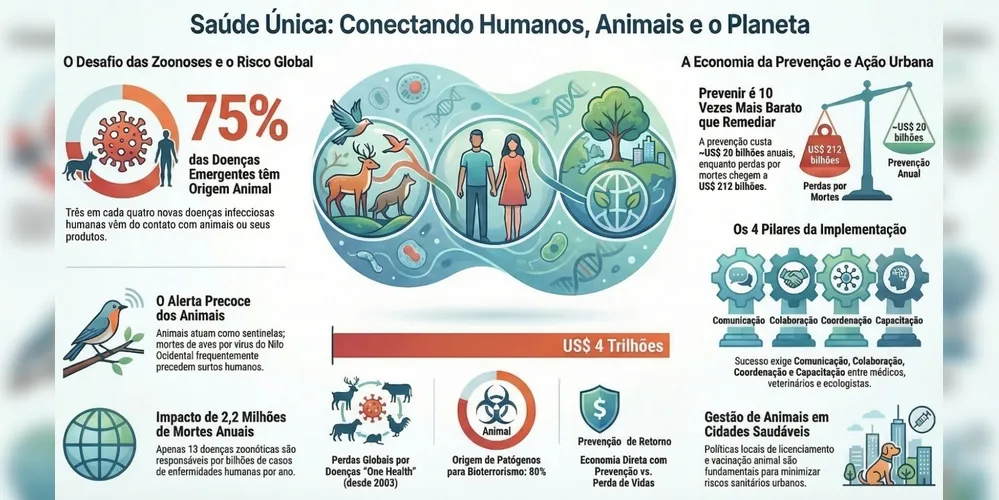 Infográfico detalhando a abordagem da Saúde Única