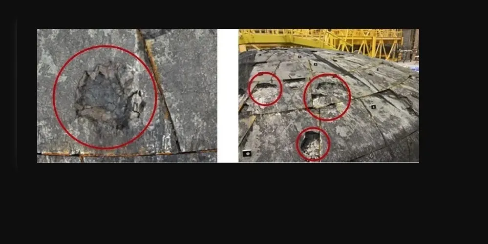 As imagens mostram o escudo térmico após a missão Artemis I, incluindo cavidades resultantes da perda de grandes partes do escudo térmico durante a reentrada